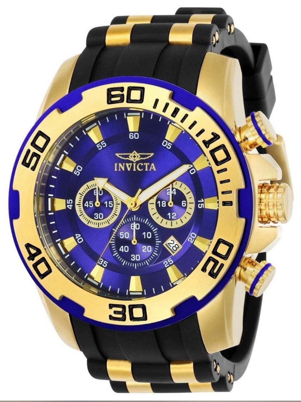 Invicta Pro Diver SCUBA Men's Watch - 50mm, Gold, Black & Blue Dial